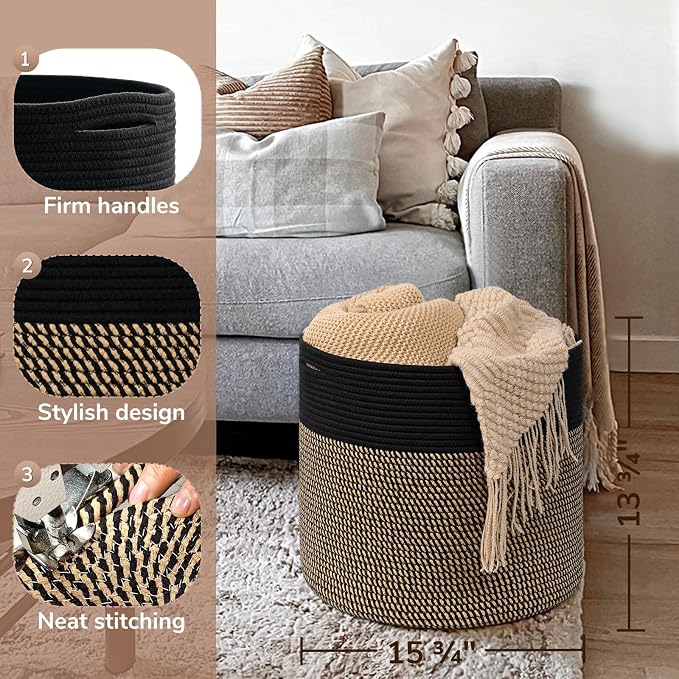 Goodpick Woven Rope Storage Basket, Blanket Basket - Image 3