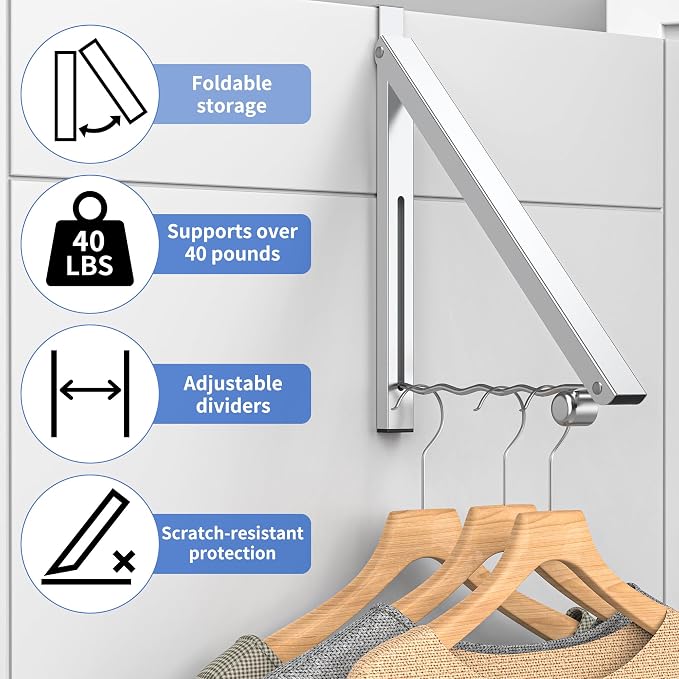 Clothes Drying Rack for Laundry Room Organization, Foldable Over The Door - Image 4