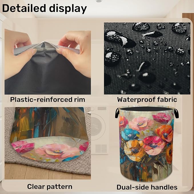 Modern Floral Oil Painting Laundry Basket - Image 5