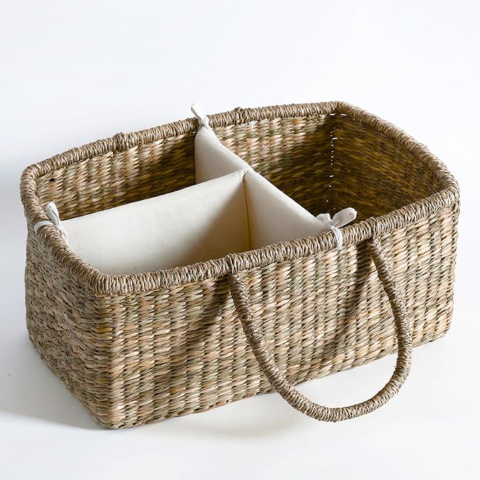Premium Wicker Baby Diaper Caddy Organizer, Woven Seagrass Basket - Image 8