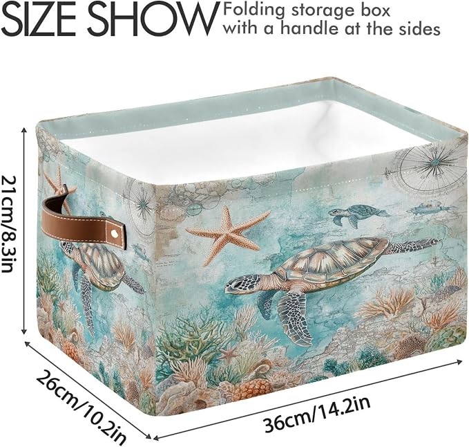 Sea Turtle Storage Basket Fabric Storage Bin Nautical theme Baskets Coastal - Image 3