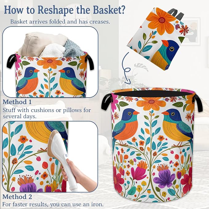 Bird Flower Laundry Basket, Oxford Cloth Mexico Laundry Hamper - Image 6