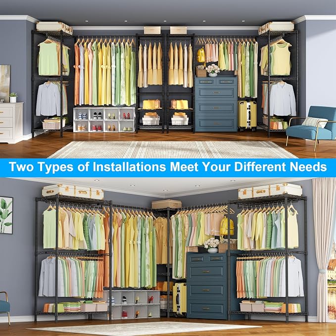 E10L L-Shaped Clothes Rack for Corner（With Expandable Hanger Rod）Heavy Duty - Image 4