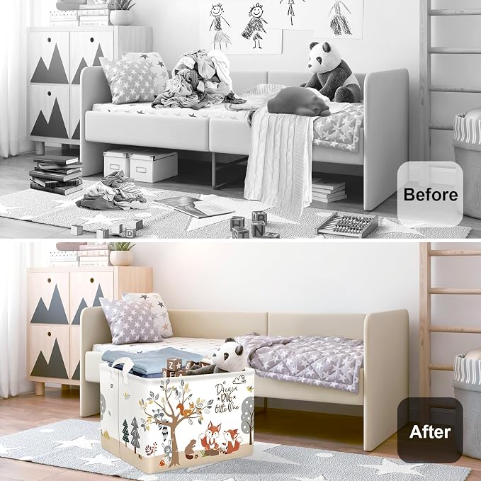 Forest Animals Laundry Hamper Woodland Tree Large Storage Basket Parents - Image 2
