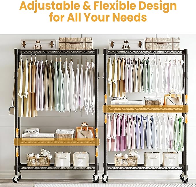 Rolling Clothes Rack, Portable Wire Rack - Image 5
