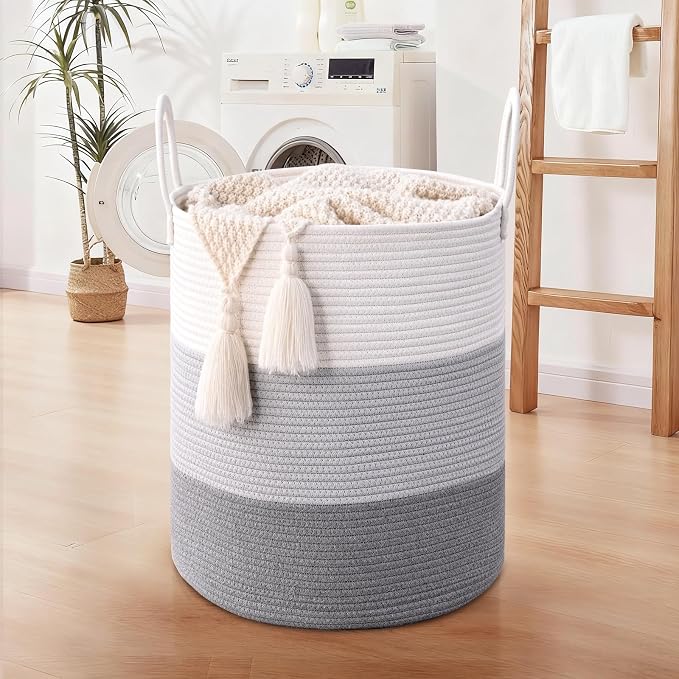 Laundry Hamper for Organizing, 52L Tall Laundry Baskets, Cotton Rope Woven - Image 2