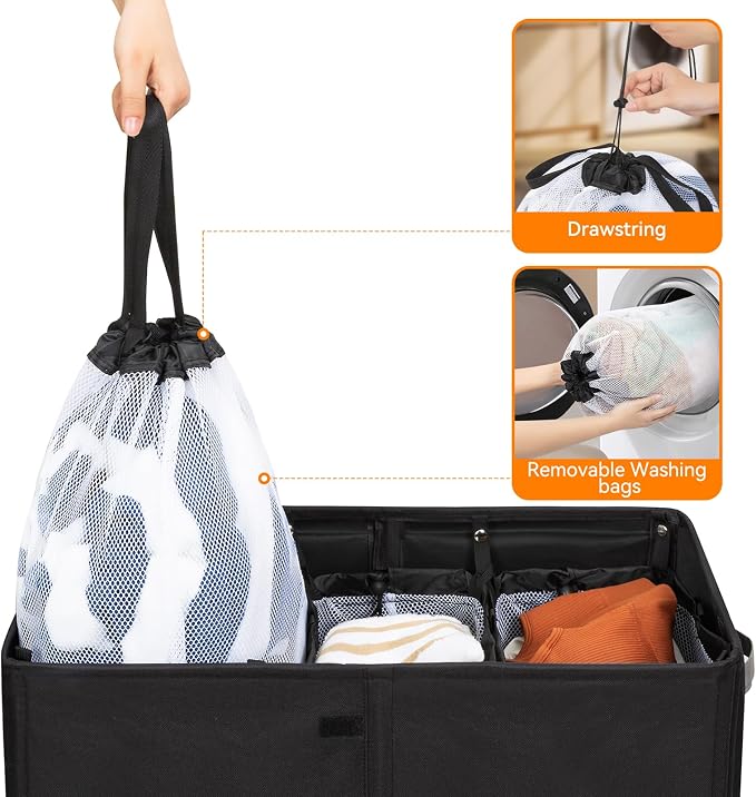 WOWLIVE Laundry Hamper with Lid, 160L Large Laundry Basket 3 Section with - Image 5