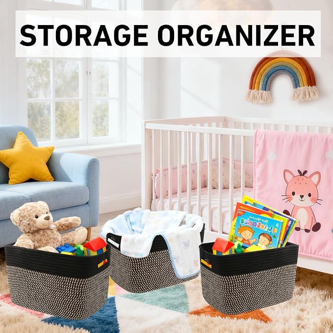 3 Pack Woven Storage Baskets for Shelves, 13.5"×11"×9.5"Organizing Bins - Image 4