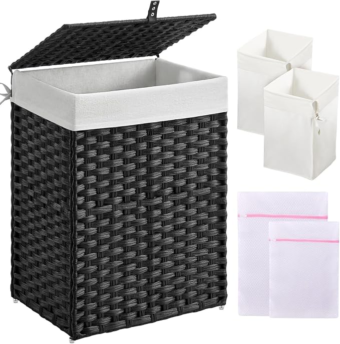 Greenstell Laundry Hamper with Lid, 90L Clothes Hamper with 2 Removable Liner by Greenstell