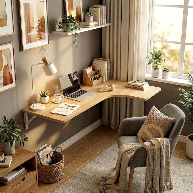 Wall Mounted Folding Table L Shaped, Fold Down Floating Desk by MBBTAGHome