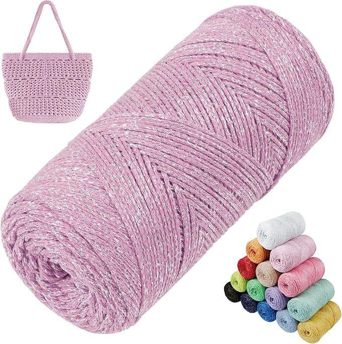 Sparkle Macrame Cord 1.5mm x 306 Yards Cotton Glitter Yarn by LEREATI
