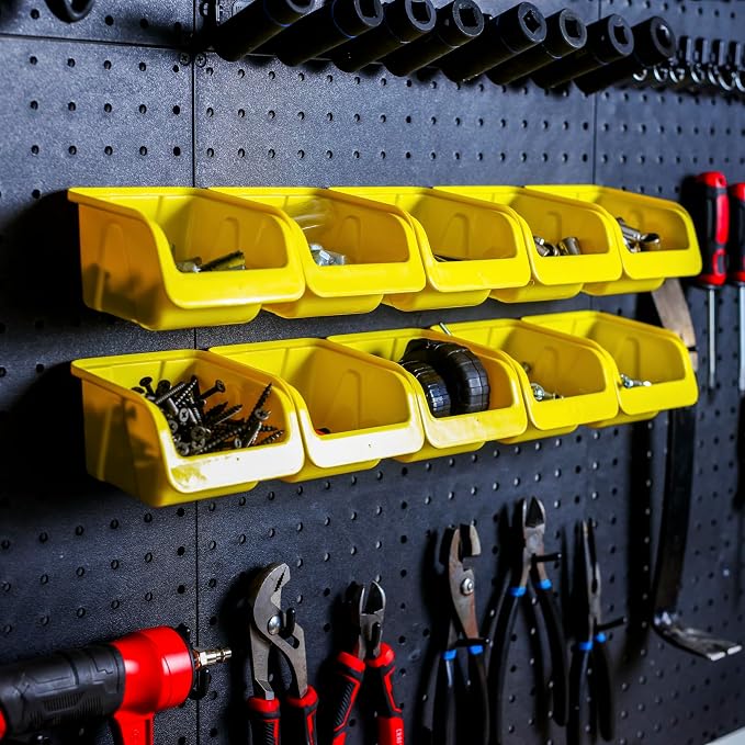 WALLPEG 36 Pack Pegboard Bin Kit – 18 Medium & 18 Large Yellow Peg Board - Image 3