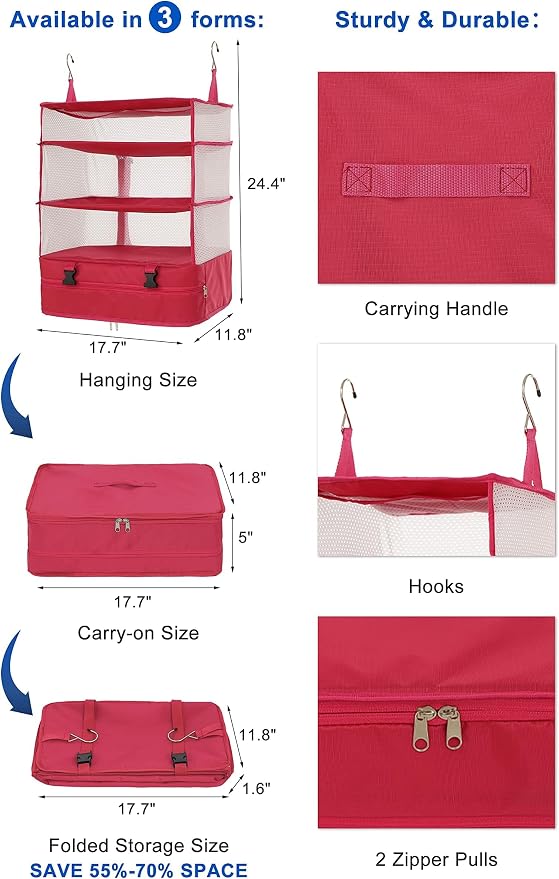 ELEZAY Hanging Packing Cubes Portable Closet Shelves Travel Collapsible - Image 4