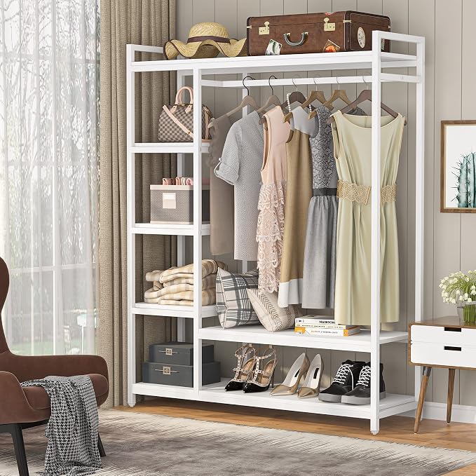 LITTLE TREE Free Standing Wood Closet Clothes Rack, Heavy Duty Grament Rack - Image 2