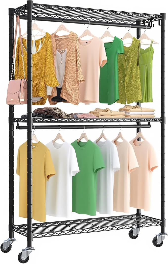 Heavy Duty Garment Rack with Wheels, H2 Plus Rolling Clothing Rack by Higeego