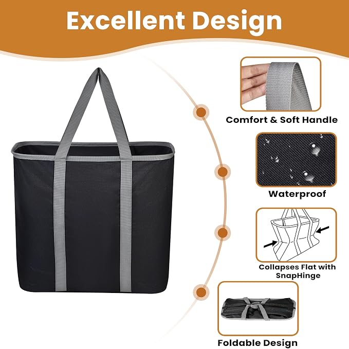 JOMOLA Collapsible Laundry Basket, Large Folding Clothes Hamper Bag, Fabric - Image 5