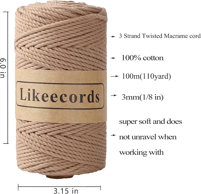 2 Rolls of Cotton Macrame Cord 3mm x 100m, 3 Strand Twisted, Macrame Rope - Image 2