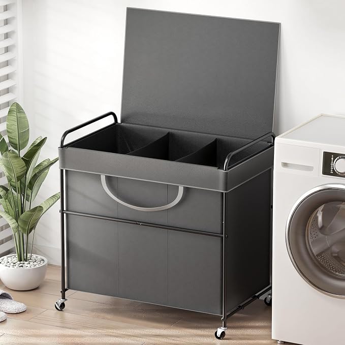 180L Large Laundry Hamper, 3 Compartment Laundry Basket by YKDIRECT