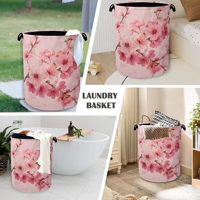 Cherry Blossoms Laundry Basket, Japanese Foldable Oxford Cloth Tote Bag Laundry - Image 4