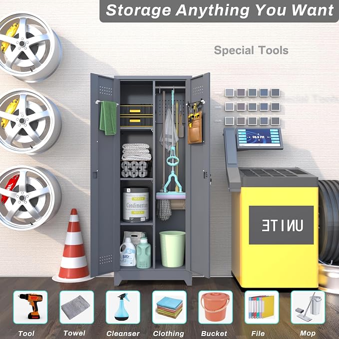 Metal Lockable Storage Cabinet, Tall Garage Storage Cabinets - Image 4