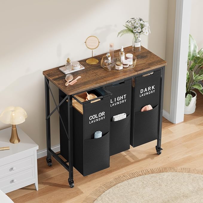 3 Section Laundry Sorter with Ironing Board, Laundry Hamper with Removable Bags - Image 8