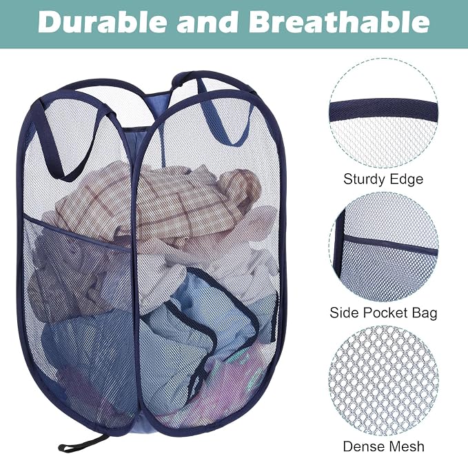 4 Pcs Foldable Mesh Popup Laundry Hamper, Handy Laundry Basket - Image 3