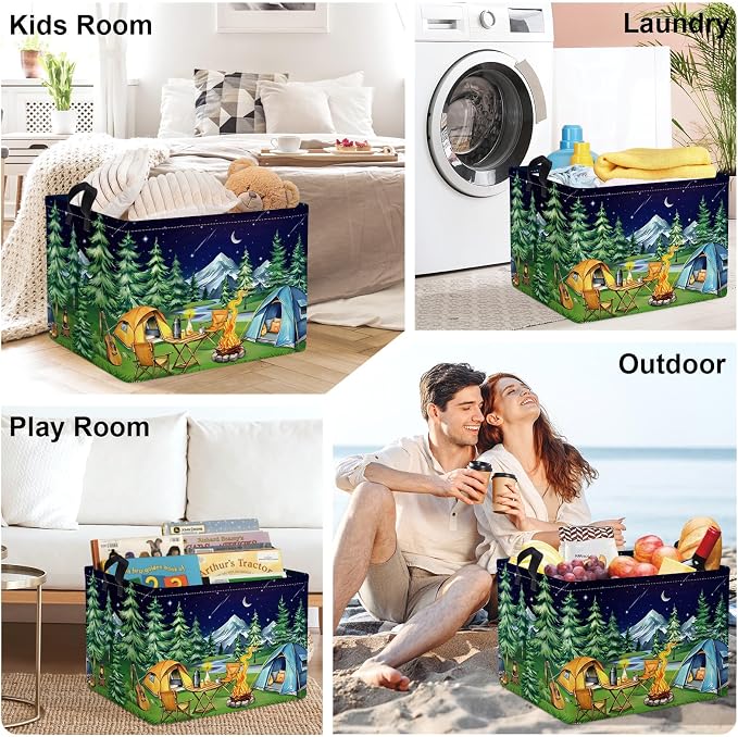 Night Camping Laundry Hamper Picnic Large Storage Basket Bonfire Collapsible - Image 7