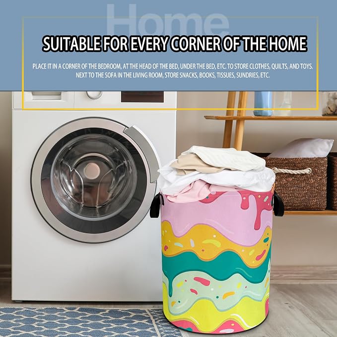 Ice Cream Laundry Basket Desserts Cartoon Pattern Foldable Oxford Cloth Funny - Image 7
