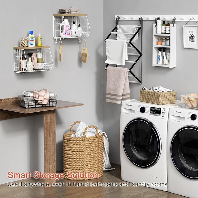 White Fruit Storage Basket for Kitchen Counter Set of 2, Wall Mount Wire Fruit - Image 5