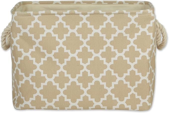 DII Polyester Container with Handles, Lattice Storage Bin, Vintage Linen - Image 2