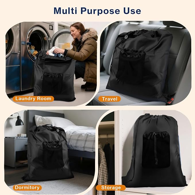 2-Pack Backpack Laundry Bags, Heavy Duty Laundry Bag Backpacks - Image 7