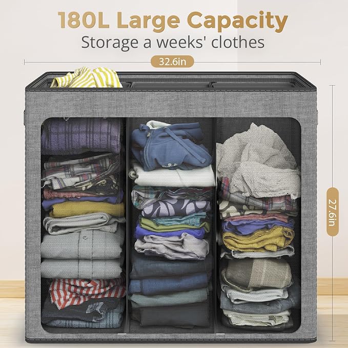 180L Laundry Hamper 3 Section, Large Laundry Hamper - Image 4