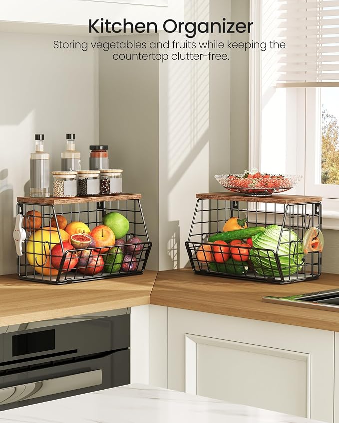 2-Tier Fruit Basket for Kitchen, Stackable wire basket - Image 2