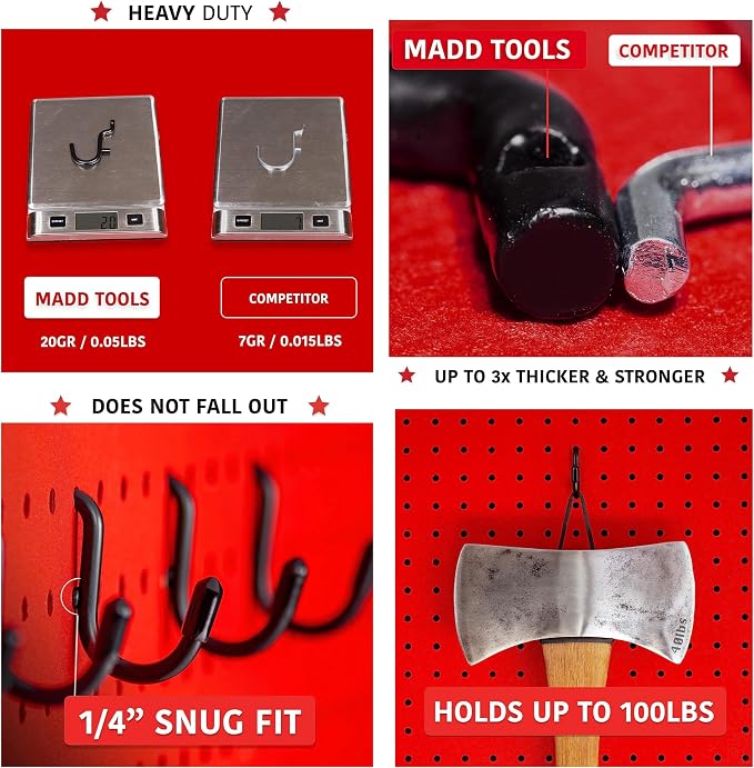 Extra Thick Black 1/4'' Pegboard Hooks - Image 4
