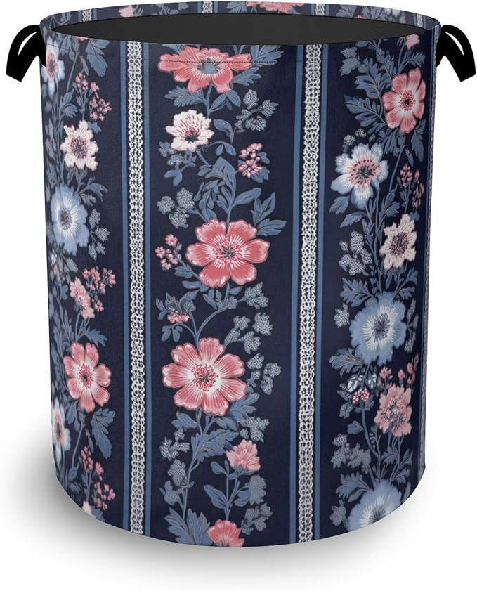 Boho Vintage Flower Laundry Basket, Foldable Oxford Cloth Tote Bag Laundry by Unknown