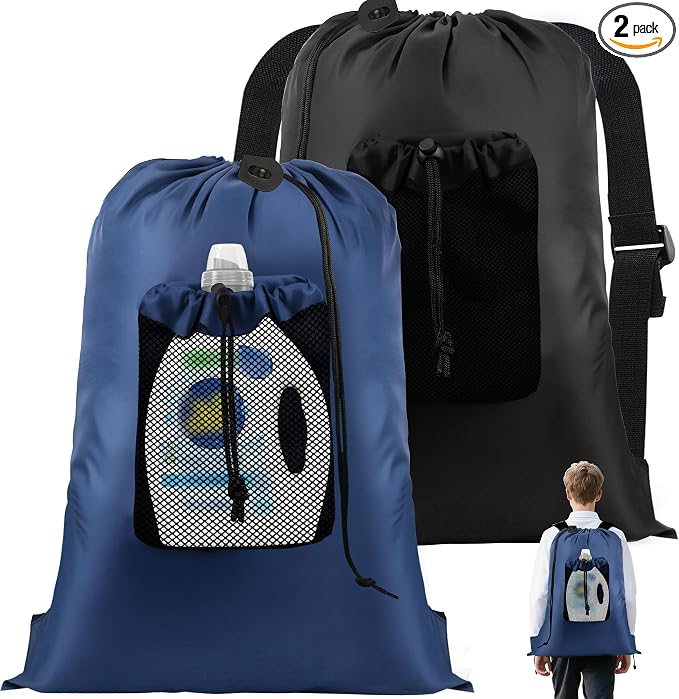 2-Pack Backpack Laundry Bags, Heavy Duty Laundry Bag Backpacks by Coomeelaundrybag