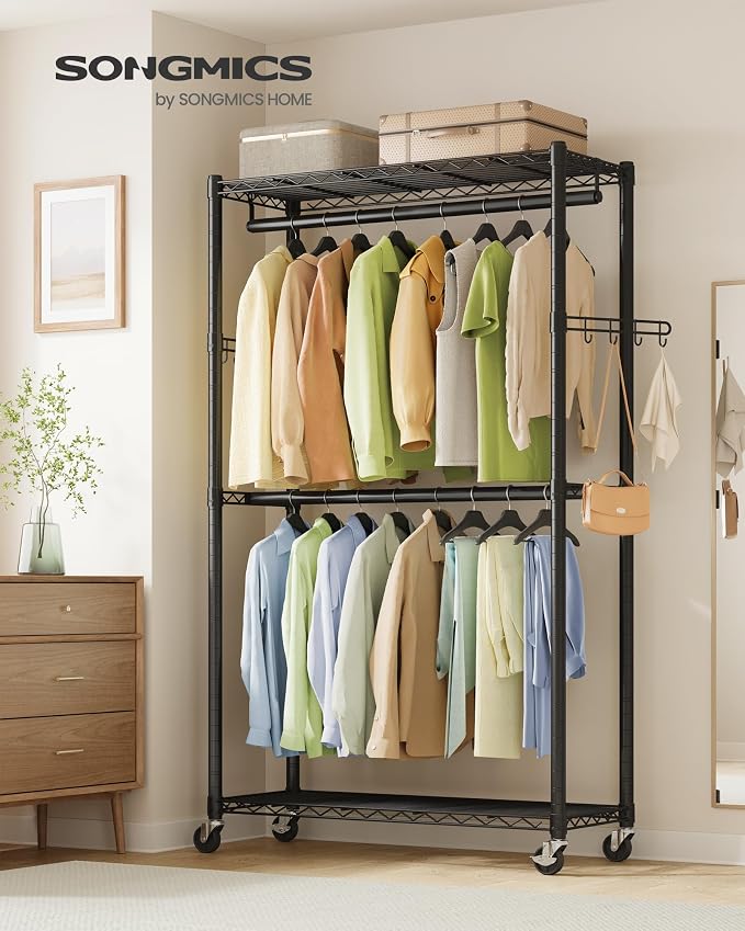 SONGMICS Heavy-Duty Rolling Clothes Rack, Garment Rack, Portable Closet on - Image 2