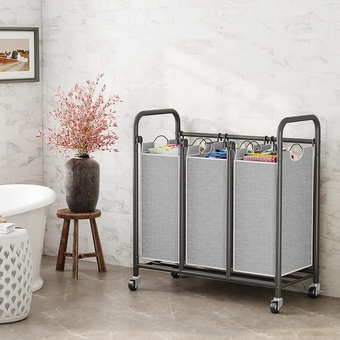 HOMEIJU 3-Bag Laundry Sorter, Laundry Hamper Cart - Image 2