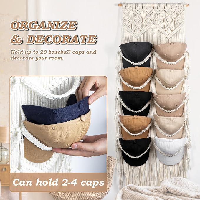 Macrame Hat Hangers for Wall Handmade Boho Baseball Cap Hanger Hand Knitting - Image 6