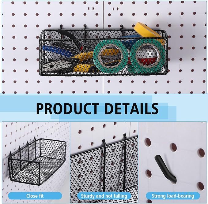 Norme 4 Pack Pegboard Baskets Set 4 Size Metal Wall Organizer Square Style Wire - Image 4
