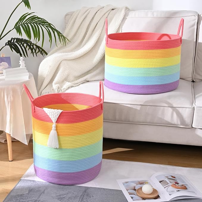 Laundry Hamper for Organizing, 52L Tall Laundry Baskets, Cotton Rope Woven - Image 4