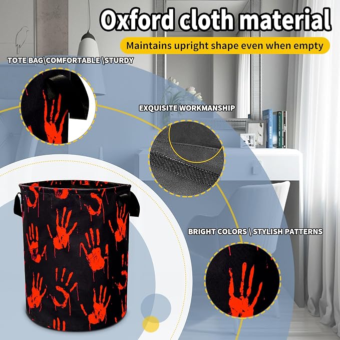 Blood Spatter Hand Print Laundry Basket Blood Drop Pattern Foldable Oxford - Image 3
