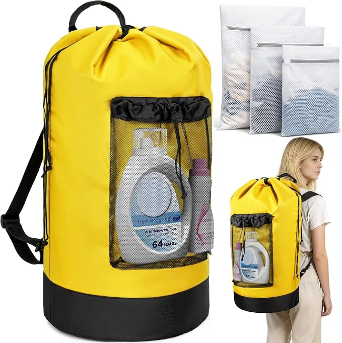 Laundry Bag Backpack with 3 Sizes Mesh Wash Bags and Shoulder Straps Foldable by WELIDAY