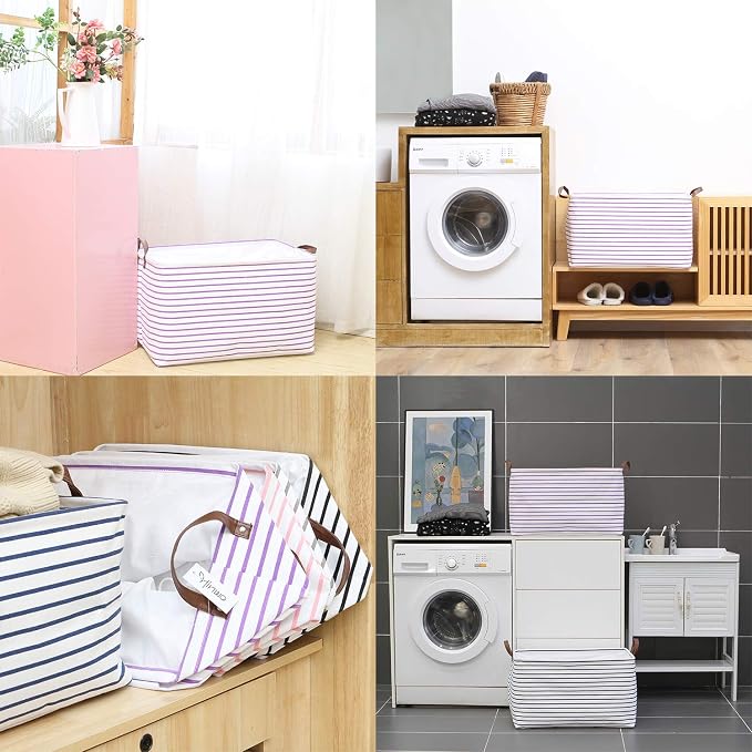 Hinwo 2-Pack Extra Large Canvas Fabric Storage Baskets - Image 3