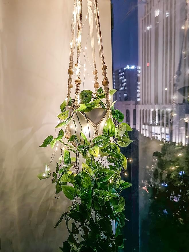 Comtelek Hanging Planter with Lights Indoor Macrame Plant Hanger Basket with - Image 6
