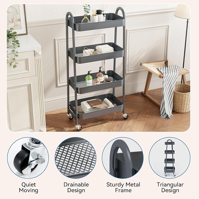 NEWBULIG 4-Tier Rolling Utility Cart - Image 2