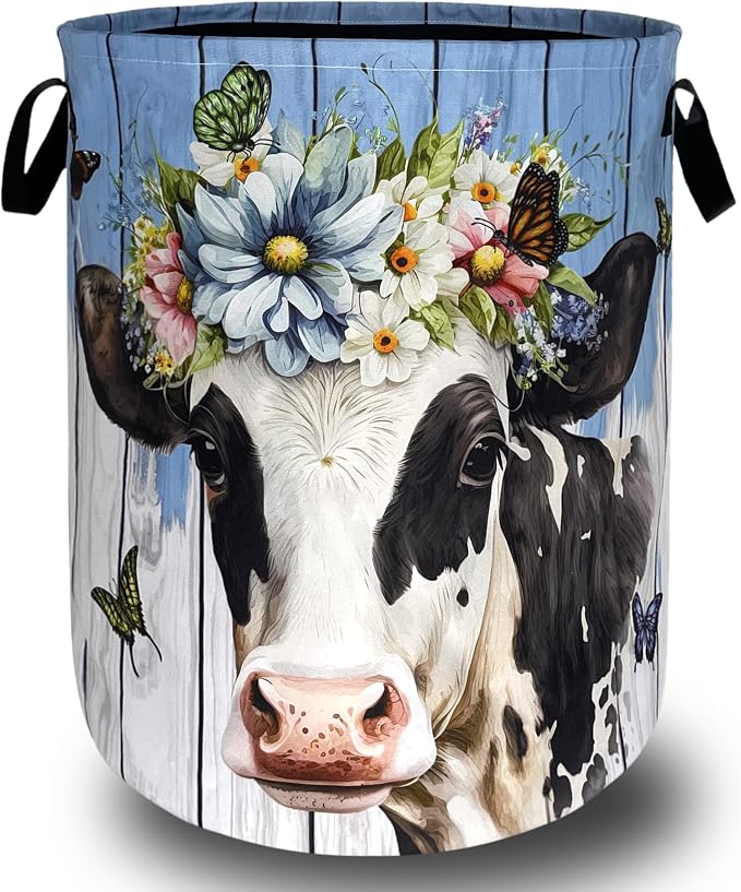Cute Cow Laundry Basket Foldable Oxford Cloth Animal Cows Laundry Hamper by SELIONLIKN
