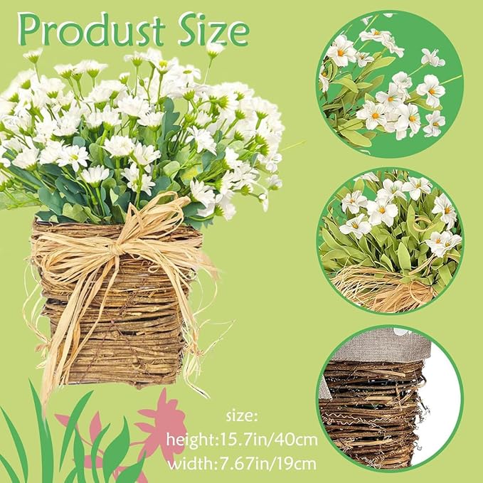 Ochine Hydrangea Door Hanger Basket Wreath, Spring Wreaths - Image 2