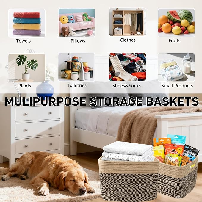 3 Pack Woven Storage Baskets for Shelves, 13.5"×11"×9.5"Organizing Bins - Image 5