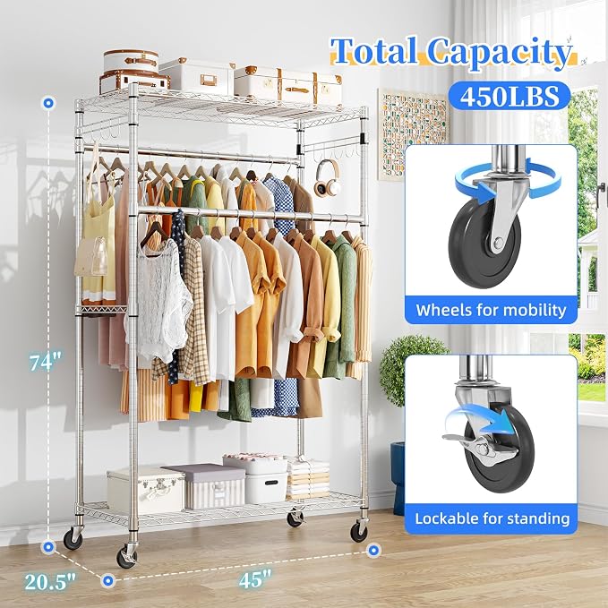 Simple Trending Rolling Clothes Rack, Clothing Rack, Garment Racks - Image 3